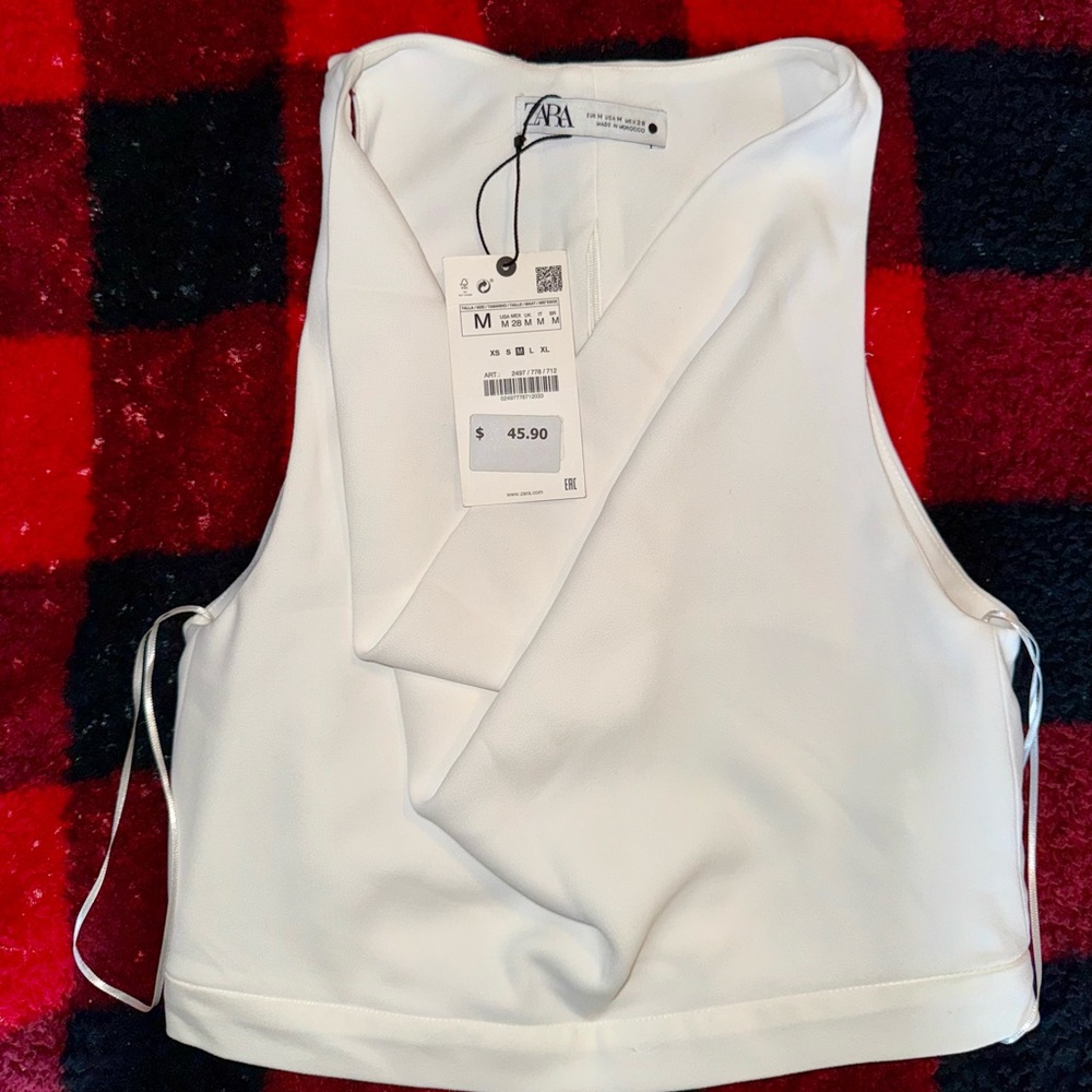 Zara Cream Sleeveless Wrap Crop Top